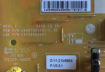 FUENTE DE PODER PARA TV LG / NUMERO DE PARTE EAY64450501 / EAX67362501 / 64450501 / EAX67362501(1.3) / LGP55L-17UL6 / DISPLAY LC550EGG (FK)(M3) / MODELOS 55UJ6540-UB / 55UJ6540-UB.BUSTLJR / 55UJ6540-UB.BUSYLJR / 55UK6500AUA / 55UK6500AUA.BUSTLJR - Imagen 2