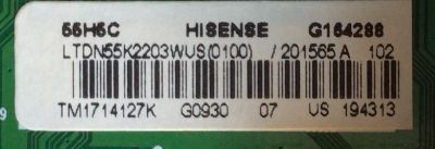 MAIN / HISENSE 201565 / RSAG7.820.6841/ROH / LTDN55K2203WUS(0100) / PANEL 55H5C	 - Imagen 2