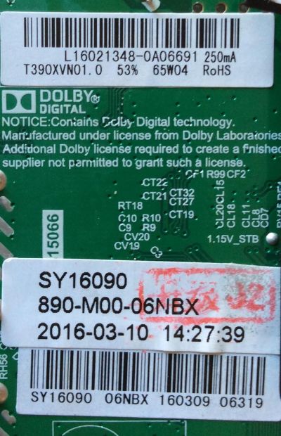 MAIN / ELEMENT L16021348 / TP.MS3393.PB801 / 890-M00-06NBX / SY16090 / MODELO ELEFW3916 / PANEL T390XVN01.0	 - Imagen 2