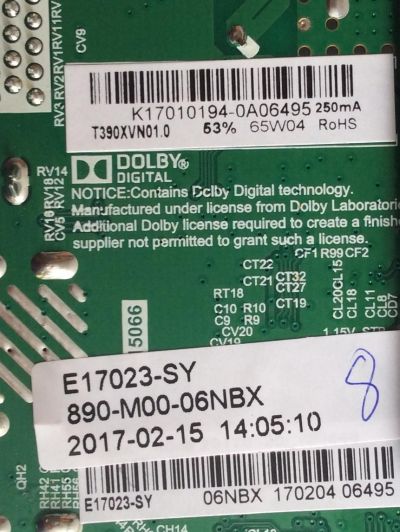 MAIN / FUENTE (COMBO) / ELEMENT K17010194 / 890-M00-06NBX / E17023-SY / TP.MS3393.PB801 / MODELO ELEFW3916 / PANEL T390XVN01.0	 - Imagen 2