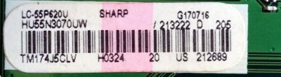 MAIN / SHARP 213222 / RSAG7.820.6715/ROH / 212689 / HU55N3070UW / PANEL HD550K3U82-K1\S3\GM\ROH 212684/ MODELO LC-55P620U - Imagen 2