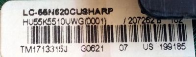 MAIN / SHARP 207262 / RSAG7.820.6591/ROH / HU55K5510UWG(0001) / 205005 / 199185 / TM1713315J / MODELOS LC-55N620CU / LC-55N7000U - Imagen 2