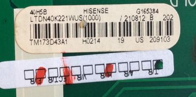 MAIN FUENTE PARA TV HISENSE ORIGINAL / NUMERO DE PARTE 210812 / RSAG7.820.7431/ROH / 209103 / LTDN40K221WUS(1000) / PANEL HD396DF-E01(010)\T1\S0\GM\ROH / MODELO 40H5B - Imagen 3