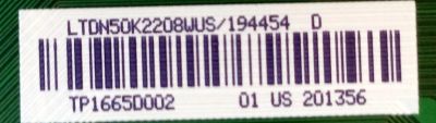 MAIN / SHARP 194454 D / RSAG7.820.6400/ROH / TP16650002 / LTDN50K2208WUS / PANEL HD500DF-B54(020)\T1\B1\S28\GM\ROH / MODELO LC-50N4000U - Imagen 2