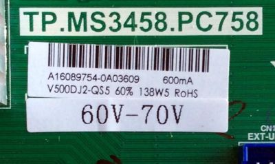 MAIN / FUENTE / (SIN TUNER) / (COMBO) / SCEPTRE A16089754 / TP.MS3458.PC758 / MODELO U50 / PANEL V500DJ2-QS5  - Imagen 2
