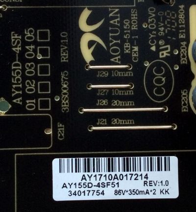 FUENTE / WESTINGHOUSE AY155D-4SF51 / AY155D-4SF / AY1710A0017214 / 3BS00675 / MODELO WD55UT4490 TW-04401-L055A - Imagen 2