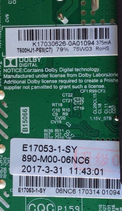 MAIN FUENTE (COMBO) PARA TV ELEMENT / NUMERO DE PARTE K17030626 / E17053-1-SY / 890-M00-06NC6 / TP.MS3393.PB801 / 75W03 / T500HJ1-PE8(C7) / PANEL T500-V35-DLED / MODELO ELFW5017 LE-50GV350-D3 - Imagen 2