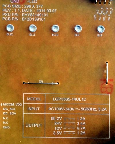 FUENTE DE PODER / LG EAY63149101 / LGP5565-14UL12 / 63149101 / B12D139101 / PANEL LC650EQF (FG)(M1) / MODELOS 65UB9500-UA / 65UB9800-UA / 65UB9300-UA / 65UB9200-UC / 65UB9200-UC.AUSWLJR / 65UB9300-UA.AUSWLJR - Imagen 3