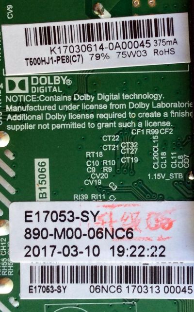 MAIN / FUENTE (COMBO) / ELEMENT  K17030614 / TP.MS3393.PB801 / E17053-SY / 890-M00-06NC6 / MODELO ELFW5017 / PANELT500HJ1-PE8(C7) - Imagen 2