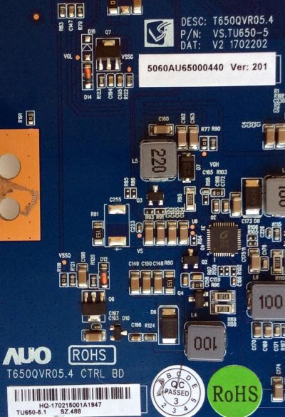 T-CON / RCA 5060AU65000440 / T650QVR05.4 / VS.TU650-5 / V2 1702202 / TU650-5.1 / VERSION 201 / MODELO RTU6549-B	 - Imagen 2