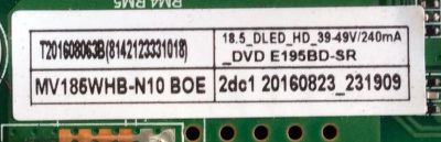 MAIN / FUENTE (COMBO) / SCEPTRE K16089078 / TP.MS3393.PA506 / MODELO E19 PDQV93JB / PANEL MV185WHB-N10	 - Imagen 2