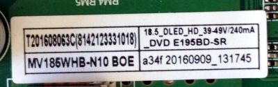 MAIN / FUENTE (COMBO) / SCEPTRE K16099662 / TP.MS3393.PA506 / MODELO E19 PDQV93JB / PANEL MV185WHB-N10	 - Imagen 2