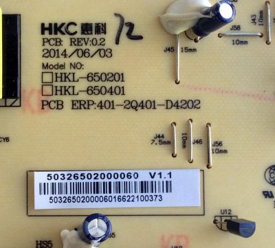 FUENTE DE PODER / HITACHI 401-2Q401-D4202 / 50326502000060 V1.1 / 50326502000060 / HKL-650201 / HKL-650401 / MODELOS 65K3 / LE65K6R9 / SLED6516 - Imagen 2