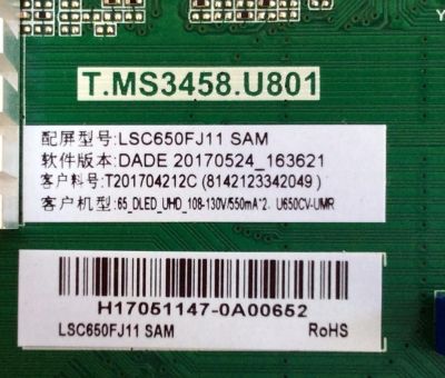 MAIN / SCEPTRE H17051147 / T.MS3458.U801 / LSC650FJ11 SAM / MODELO V65 SPTV589DA / PANEL LSC650FJ11-W02	 - Imagen 2