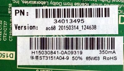 MAIN / WESTINGHOUSE 34013495 / H15030841 / TP.MS3393.PB851 / MODELO WD32HB1120 TW-00121-R032D / PANEL ST3151A04-9 / VER:ac68	 - Imagen 2
