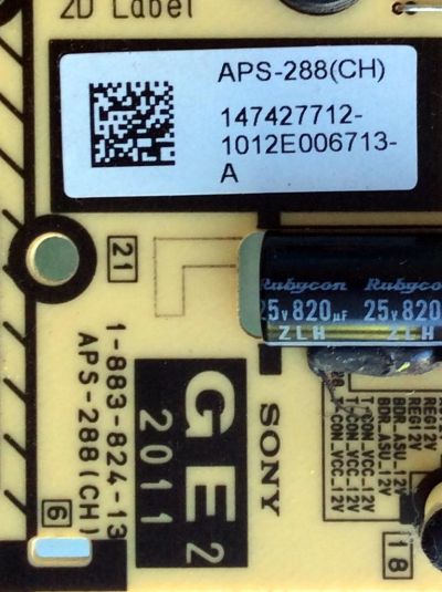 FUENTE DE PODER / SONY 1-474-277-12 / APS-288 / 147427712 / 1-883-824-13 / APS-288(CH) / PARTE SUSTITUTA 1-474-277-13 / 147427713 / MODELOS KDL-32EX421 / KDL-32EX520 / KDL-32EX521 / KDL-32EX523 - Imagen 2