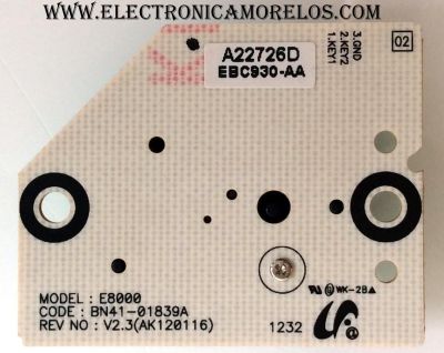 BOTONERA PARA TV / SAMSUNG BN96-22726D / 22726D / BN41-01839A / MODELO UN55ES7500FXZA TS01 / PANEL LTJ550HQ16-V	 - Imagen 2