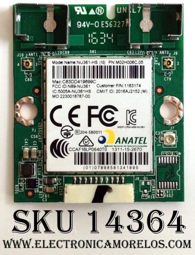 MODULO DE WI-FI PARA TV / HISENSE 1163174 / M02H006C.05 / NU361-HS / MODELOS 43H7C2 / 50CU6000 / 55H7C / SHARP LC-55N6000U / LC-50N6000U	