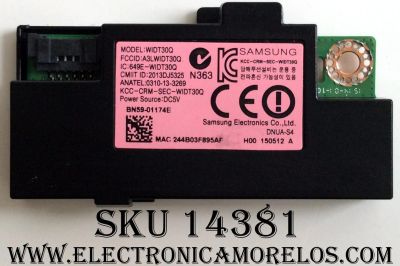 MODULO DE WI-FI PARA TV / SAMSUNG BN59-01174E / WIDT30Q / MODELO UN55JU6400FXZA FD05 / UN55JU6400FXZA UD03 / UN40JU6100FXZP TH01 / UN40JU6100FXZP VH03 / LH82DMDPLBA/GO / LH82DMEMTBC/GO / LH82DMERTBC/GO	