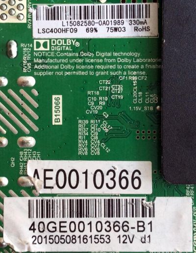 MAIN / FUENTE / (COMBO) / RCA 40GE0010366-B1 / TP.MS3393.PB801 / L15082580 / LSC400HF09 / AE0010366 / MODELO LED40G45RQ	 - Imagen 2