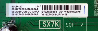 MAIN PARA TV TCL  NUMERO DE PARTE 08-AU50CUN-OC400AA / 40-SX7KNA-MAG4HG / 08-SX70003-MA200AA /  / 08-SX70003-MA300AA / V8-SX70001-LF1V408 / MODELO 50UP130 - Imagen 2