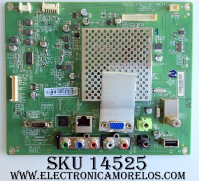 MAIN PARA TV VIZIO / NUMERO DE PARTE XFCB02K032 / 715G6274-M02-001-004T / 756TXFCB02K032 / 756TXFCB02K0320 / PANEL TPM236WF1-HJJP02.N REV:BC3B / MODELOS E24-C1 LTT6TGAR / LE24C1380 LTT6TGAR