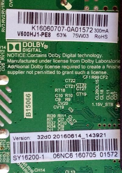 MAIN / FUENTE / (COMBO) / ELEMENT SY16200-1 / K16060707 / TP.MS3393.PB801 / VER:32d0 20160614_143921 / MODELO ELEFW5016 G6C0M / ELEFW5016 J6C0M / PANEL V500HJ1-PE8 - Imagen 2
