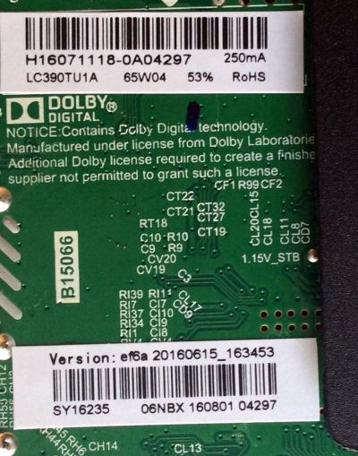 MAIN / FUENTE / (COMBO) / ELEMENT H16071118 / TP.MS3393.PB801 / SY16235 / 20160615_163453 / 06NBX 160801 04297 / PANEL LC390TU1A / T390-DXB (P) -DLED / MODELO ELEFW3916 C6A0M   - Imagen 2