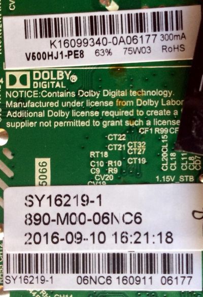 MAIN / FUENTE (COMBO) / ELEMENT K16099340 / TP.MS3393.PB801 / SY16219-1 / 890-M00-06NC6 / PANEL V500HJ1-PE8 / MODELO ELEFW5016 - Imagen 2