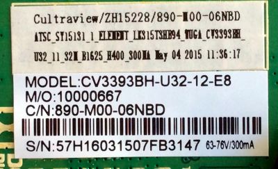 MAIN / FUENTE / (COMBO) / ELEMENT SY15131-1 / 57H1603 / CV3393BH-U32 / 10000667 / CV3393BH-U32-12-E8 / 890-M00-06NBD /  PANEL LK315T3HB94 / MODELOS ELEFW328B G5F0M / ELEFW328B E5F0M   - Imagen 2