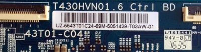 T-CON / SAMSUNG BN96-35412C / 5543T01C24 / T430HVN01.6 CTRL BD / 55.43T01.C24 / MODELO UN43J5000BFXZA AA02 / PANEL CY-JJ043BGAV4H	 - Imagen 2