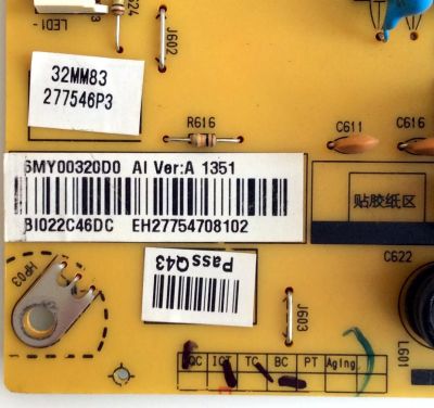 FUENTE DE PODER / INSIGNIA 6MY00320D0 / 569MY2520 A / VER:A / 32MM83 / MODELO NS-32D310NA15 / PANEL DT32K83 V28 - Imagen 2