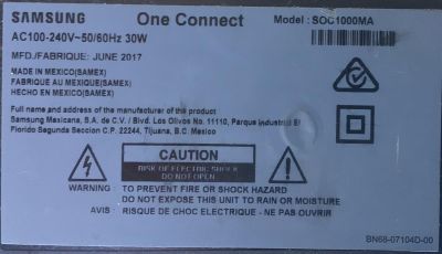 CAJA ONE CONNECT PARA TV SAMSUNG / NUMERO DE PARTE BN96-44723A / SOC1000MA / S0C1000MA / BN68-07104D-00 / BN39-02301A J53UW5405 / MODELO QN65Q7CDMFXZA - Imagen 3