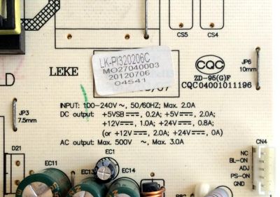 FUENTE DE PODER / APEX LK-PI320206C / CQC04001011196 / 20120706 / MO27040003 / MODELO LD3288M - Imagen 2