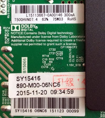 MAIN / FUENTE (COMBO) / ELEMENT SY15416 / TP.MS3393.PB801 / 890-M00-06NC6 / L15113667 / PANEL T500HVN07.4 / MODELO ELEFT506 M5A3M - Imagen 2