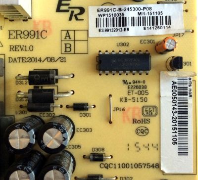 FUENTE DE PODER PARA TV RCA / NUMERO DE PARTE AE0050143 / ER991C / ER991C-B / ER991C-B-245300-P08 / CQC11001057548 / WP1510035 / MODELO SLD65A55RQ 5518-SL65A55-B2 - Imagen 2