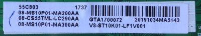 MAIN PARA TV TCL 4K UHD HDR / NUMERO DE PARTE 08-CS55TML-LC290AA / 40-MST10P-MAD4HG / 08-MS10P01-MA200AA / 08-MS10P01-MA300AA / V8-ST10K01-LF1V001 / GTA1700072 / PANEL LVU550NE3L / MODELO 55C803 / 55C803TEAA - Imagen 2