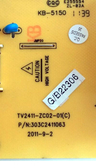 FUENTE / BACKLIGHT INVERTER / WESTINGHOUSE 514C2412M01 / TV2411-ZC02-01(C) / 303C2411063 / PANEL V236H1-L01 REV.C3 / MODELOS TW-66001-C024C / LC24VF56WT / LC24VXF60PB - Imagen 2