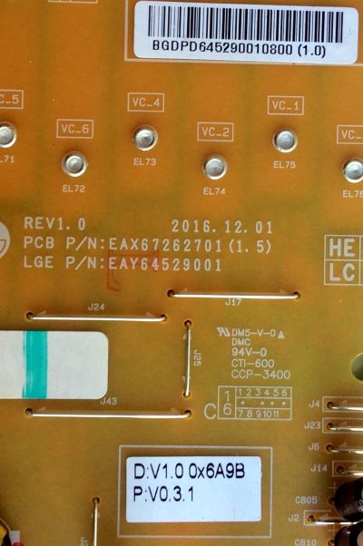 FUENTE DE PODER ORIGINAL PARA TV LG / NUMERO PARTE EAY64529001 / LGP6065-17UL6 / EAX67262701 / 64529001 / EAX67262701(1.5) / PANEL LC650EGE (FK)(M1) / LC650EGF (FK)(M2) / LC650EGE (FK)(M5) / MODELO 60UJ7700-UA / 60SJ8000-UA / 65SJ8000-UA / 65UJ7700-UA - Imagen 2