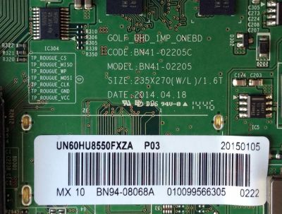 MAIN PARA TV SAMSUNG / NUMERO DE PARTE BN94-08068A / BN41-02205C / BN97-09003J / BN9408068A / MODELO UN60HU8550 / UN60HU8550FXZA - Imagen 2