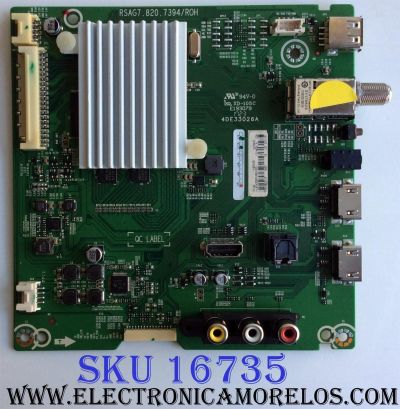 MAIN PARA TV HISENSE / NUMERO DE PARTE 214523 / RSAG7.820.7394/ROH / HU50K305FWR(0100) / 211118 / 4DE33026A / PANEL HD500DF-B54(020)\B1\T1\S35\GM\ROH / DISPLAY T500HVN07.5 / MODELO 50H4D