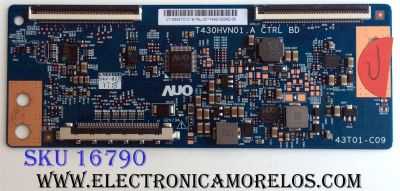 T-CON PARA TV VIZIO SMART TV / NUMERO DE PARTE 55.43T01.C18 / 5543T01C18 / 43T01-C09 / T430HVN01.A / PANEL'S TPT430H3-HVN01.U REV:S081B / BOEI430WU1_H / MODELOS LC-43LB481U / 43LF42U21 / ELST4316S  / ELST4316S E7A0M / D43FX-F4 / D43FX-F4 LHBFVN
