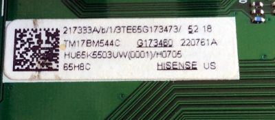 MAIN PARA TV HISENSE / NUMERO DE PARTE 217333 / RSAG7.820.6715/ROH / 220761 / HU65K5503UW(0001) / 217333A / 220761A / PANEL HE650K5U52-TA\S0\GM\ROH 218262 / MODELO 65H8C - Imagen 2