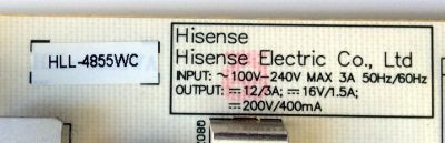 FUENTE DE PODER / HISENSE 172556 / RSAG7.820.5687/ROH / HLL-4855WC / CQC13134095636 / E166702 / PANEL HD480DF-B37\S3.B2\GM\ROH / MODELO 48H4 - Imagen 3