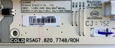 FUENTE DE PODER / HISENSE /SHARP / 222177 / RSAG7.820.7748/ROH / HLL-4360WC / CQC13134095636 / PANEL HD550S1U51-T0\S1\GM\ROH  228720 / MODELO 55H6E / LC-55Q7040U / LC-55Q7030U - Imagen 2