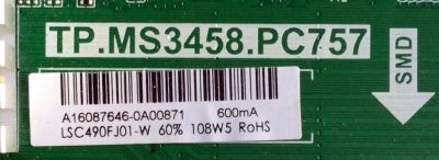 MAIN / FUENTE / (COMBO) / A16087646 / TP.MS3458.PC757 / ST1609AV49EQX1000254 / PANEL LSC490FJ01-W / MODELO 49EQX10 - Imagen 3