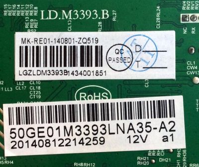 MAIN / RCA 50GE01M3393LNA35-A2 / LD.M3393.B / MK-RE01-140801-ZQ519 / 0801-ZQ519 / 3393B1434 / PANEL V500HK1-PS6-12V / MODELOS LED50B45RQ 4539-LE50B45-A2 / LED50B45RQ 4425-LE50B45-A2 / LED50B45RQ 4531-LE50B45-A2 - Imagen 4