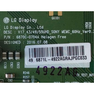T-CON PARA TV SONY / NUMERO DE PARTE 1-897-119-11 / V17_43 / 49 / 55UHD_SONY_MEMC_60HZ_VER0.3 / 4922A / 6871L-4922A / PANEL YM7F490HNG01 / DISPLAY LC490EQY(SK)(A1) / MODELOS XBR-49X800E / XBR-49X805E / XBR-49X807E	 - Imagen 2