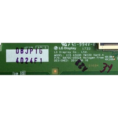 T-CON / LG 6871L-4024F / 4024F / 6870C-0552A / V15 43UHD TM120 VER0.4 / PANEL LC430EQE (FH)(A1) / MODELOS 43UD79-B / 43UD79-BA AUSLMSN /  43MU79-BA.AUBLMSN - Imagen 2