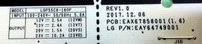 FUENTE DE PODER PARA TV LG OLED / NUMERO DE PARTE EAY64749001 / EAX67858001 / LGP55C8-180P / PANEL LE550AQD (EL)(A3) / MODELOS OLED55C8PUA / OLED55B8PUA / OLED55C8AUA / OLED55C8PUA.BUSWLJR / OLED55B8PUA.BUSWLJR / OLED55C8AUA.BUSWLJR - Imagen 3
